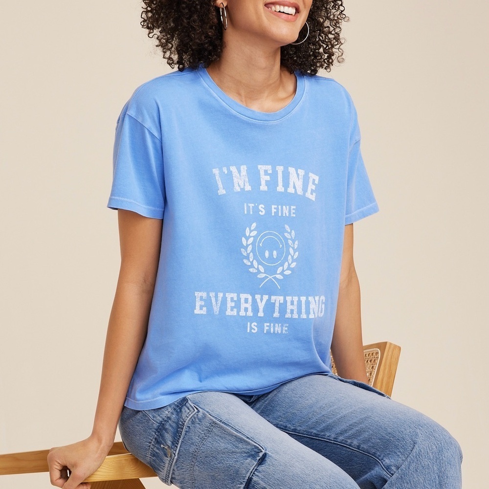Maurices Everything Is Fine Graphic Tee Light Blue Short Sleeve Large Women’s